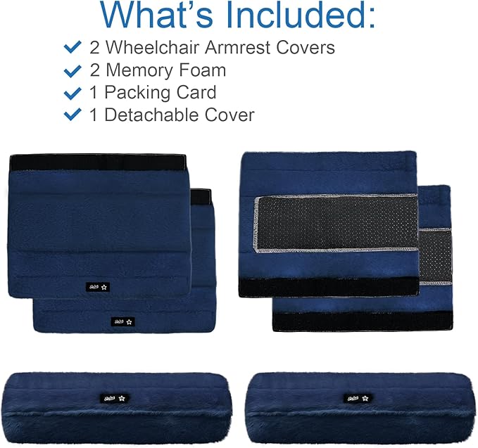 SPRING SEAON Wheelchair Armrest Covers 2 Pack Soft Memory Foam Wheelchair armrest Pads Wicking Washable for Office Transport Chair (Navy Blue)
