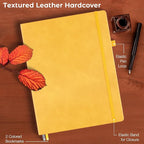College Ruled Notebook, A4 Hardcover Leather Notebook for Work, Lined Notebook Journal for Women, Men, 192 Thick Paper, 8.5" x 11", Large Notebook with Pockets, Professional Business Notebook, Yellow