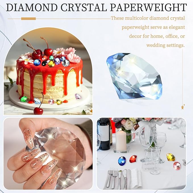 PATIKIL 5 Pcs Diamond Crystal Paperweight, 30mm / 1.18 Inch Crystal Paperweight Paper Weight for Home Office Desktop Table Decor Wedding Party Jewelry Ornaments, Light Blue