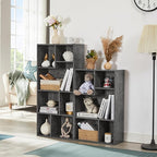 VECELO Wide Bookshelf Set, Fits 9.3" × 10-12.8" Hardcovers, Cube Storage Bookcases, Free-Standing for Living Room, Bedroom, Home Office, 3/4-Tier, 2-Pack, Gray