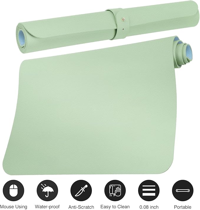 Boutilon Leather Desk Pad Protector,Non-Slip Mouse Pad,Laptop Desk Pad,Office Mouse Mat,Waterproof Leather Desk Blotter,Desk Writing Pad for Office and Home (S-Green,24"x 14")