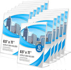 Eocnrhe Acrylic Sign Holder 8.5 x 11 12 Pack, Double-Sided Clear Sign Holder Plastic Stands for Display, Table Sign Stands, L Shape Flyer Holder