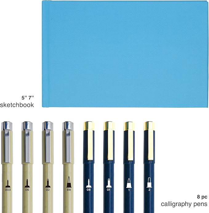 COLOUR BLOCK 10PC Calligraphy Set - Sketchbook, PU Pen Case, Fineliner, Hand Lettering, Sketching, Basic Writing, Journaling Supplies, Fine Point Pens