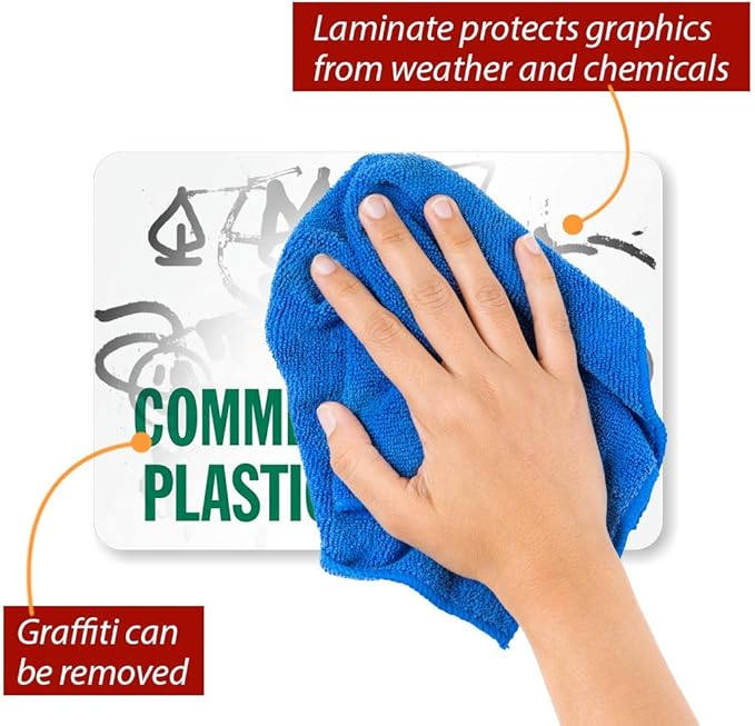 SmartSign 7 x 10 inch Commingled Glass Plastic-Aluminum Recycling Sticker Label, 3 mil Laminated Adhesive Polyester, Green and White, Made in USA