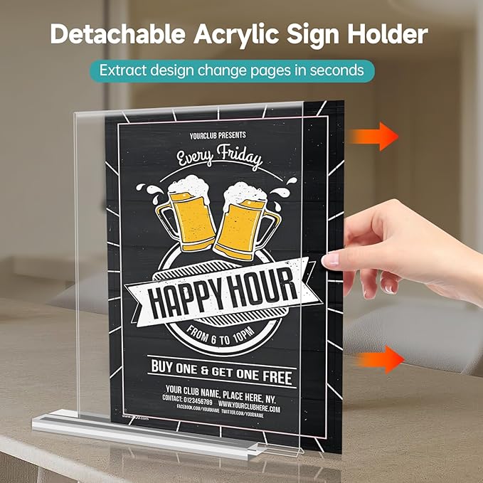 Yeahjiae 3 Pack T-Shaped Acrylic Sign Holder 8.5 x 11, Double Sided Clear Stand for Letter Size Paper, Essential Office Supplies for Menu, Tabletop, Counter & Wall Display, Garage Sale & Picture Frame for Office, Restaurant, Store, Home