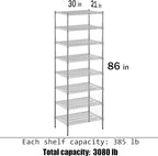 Regal Altair 21" Deep x 30" Wide x 86" Height Wire Shelving Kit | 8-Tier | NSF Commercial Storage Rack Unit
