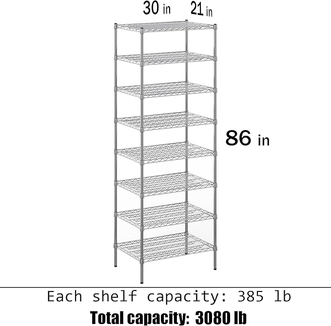 Regal Altair 21" Deep x 30" Wide x 86" Height Wire Shelving Kit | 8-Tier | NSF Commercial Storage Rack Unit