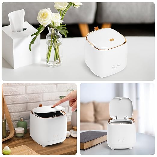 Daphilly Mini Countertop Trash Can with 1.5L Capacity, 12 Rolls of Trash Bags, Press-Type Lid, Black, Green