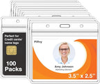 Clear ID Holder for Lanyard - ID Card Holder Waterproof (Inches, 3.5 x 2.25 Horizontal 100 Pack)