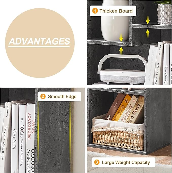 VECELO Wide Bookshelf Set, Fits 9.3" × 10-12.8" Hardcovers, Cube Storage Bookcases, Free-Standing for Living Room, Bedroom, Home Office, 2/3-Tier, 2-Pack, Gray