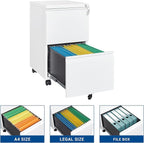 Fesbos 2 Drawer Vertical File Cabinet - Mobile Filling Cabinet with Lock for Legal/Letter Files - Office Storage File Cabinet with Wheels Under Desk - Assembly Required