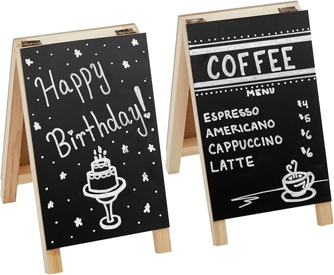 Juvale Mini Chalkboard Easel Signs - 2-Pack, Black, 4.5 x 7.5 in - Tabletop Chalkboard Sign Stand, Double-Sided Display for Wedding, Restaurant Menu & Catering Event Decor