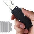 Caressolove Folding Utility Knife For Men, Double Action Auto Retractable Knife, EDC Self Retracting Box Cutter With Belt Clip, Assisted Opening Automatic Knife Push Button With 10pcs Extra Blades
