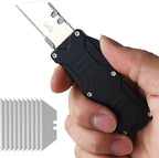 Caressolove Folding Utility Knife For Men, Double Action Auto Retractable Knife, EDC Self Retracting Box Cutter With Belt Clip, Assisted Opening Automatic Knife Push Button With 10pcs Extra Blades