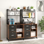Livofloral Filing Cabinet with Charging Station, Files Cabinet with Shelves, 3 Drawer Office Organization, Printer Stand with Storage Shelves for Home Office, Lockable File Cabinets for Letters, Brown