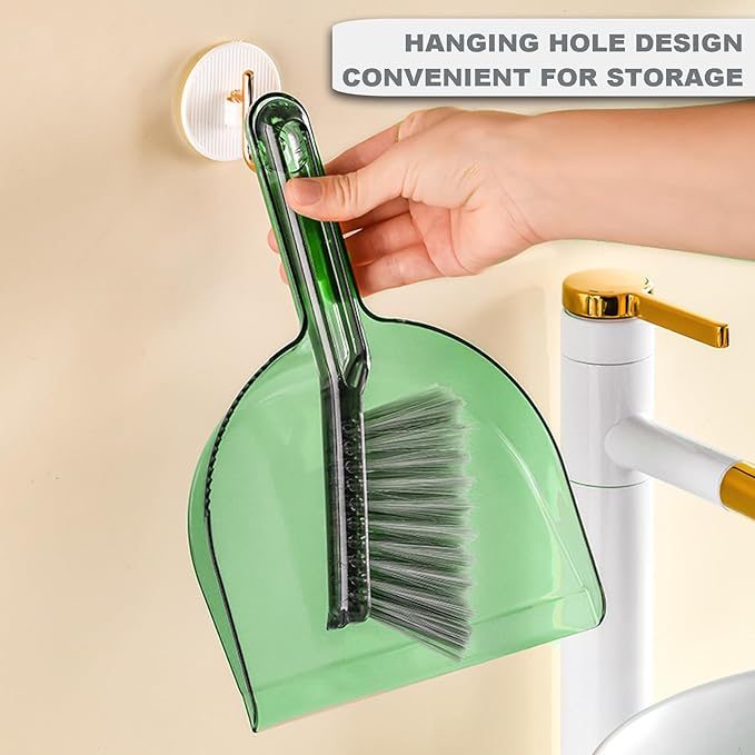 BSMstone Small Broom with Dustpan Combo Set Mini Broom and Brush Set Hand Sweeper for Cleaning Desk Office Kitchen Pet Nest (Transparent Green)