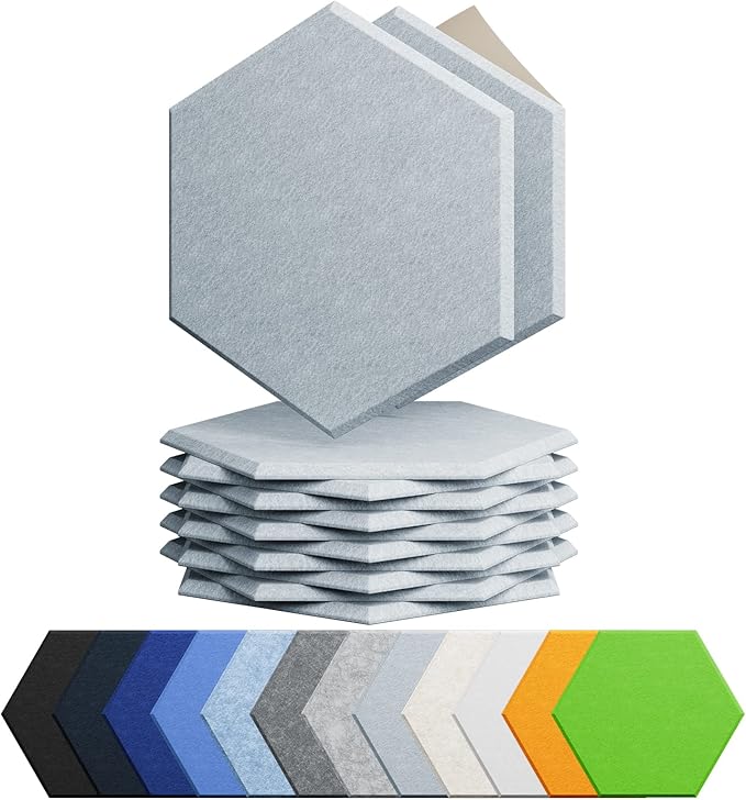 Amantech 12 Pack Acoustic Panels Self Adhesive Sound Proof Foam, High Density Sound Acoustic Foam Panel, 12X10.23X0.4 Inch Hexagon Wall Panels in Home,Office,Reccording Room,Studio(Blue Gray)