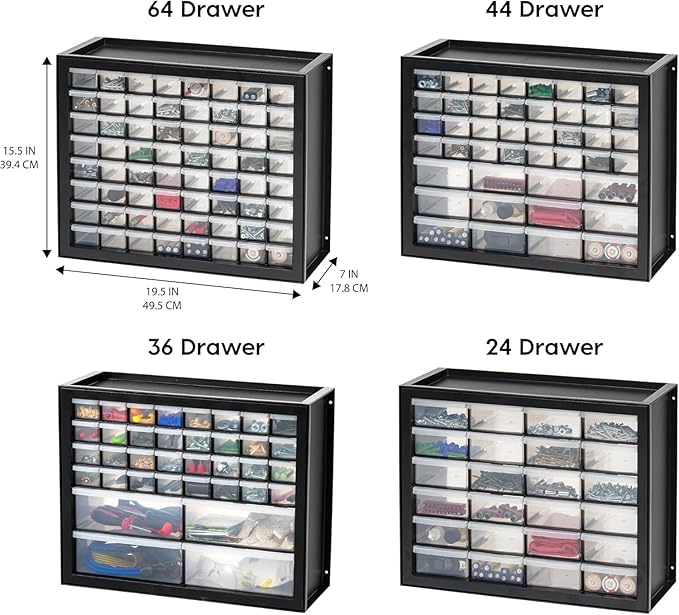 IRIS USA Plastic Storage Drawers, 26-Drawer, Stackable Teacher Toolbox, Small Parts Organizer Cabinet for Sticker Crayon Marker Bead Balloon Building Bricks Tool Hardware, Garage Storage Bins, Black