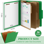 Skyygemm 24 Pcs Classification Folders Letter Size, 3 Divider Pressboard File Folder with Fasteners, Expanding File Organizer Bulk for School Teachers, Office Employee, Coworker, Staff (Green)