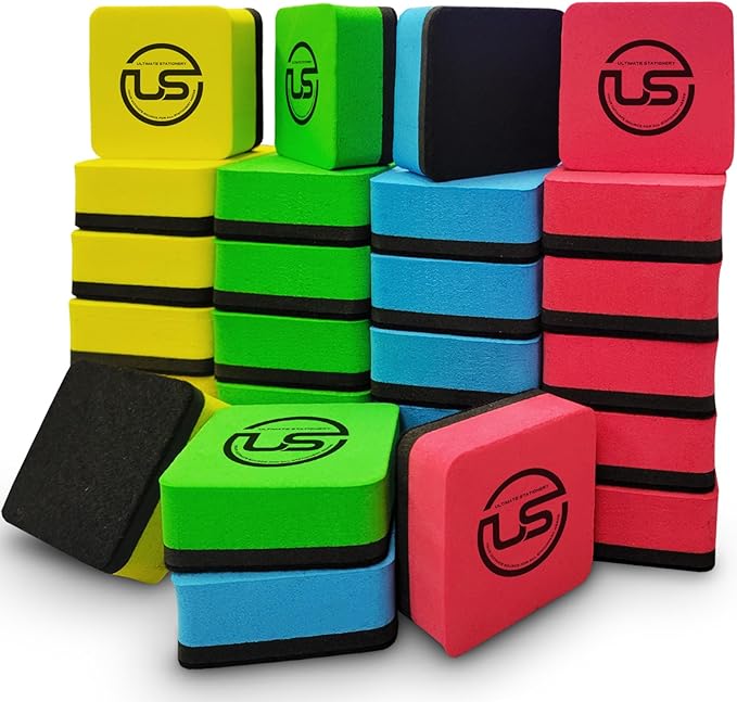 Ultimate Stationery Dry Erase Erasers Bulk, Magnetic Whiteboard Dry Eraser, Dry Erase Board Eraser, Chalkboard Cleansers for Classroom, School, Home and Office, 24 Pack