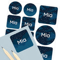 Large Name Labels for Kids (33) - Custom Stickers for Daycare and School Supplies - Durable, Waterproof Stickers for Water Bottles, Lunch Boxes, and More with Unique Designs - Galaxy