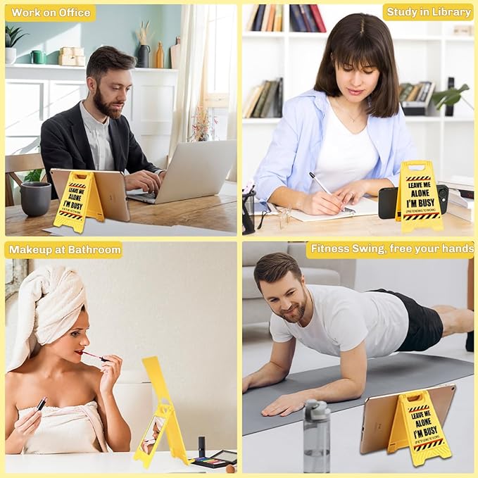 Funny Office Desk Accessories,Office Cubicle Decor,Desk Decor，Phone Holder Mirror Acrylic Table Signs，Joke Warning Team Mini Gifts for Coworker Employee Manager Director Supervisor (Leave Me Alone)