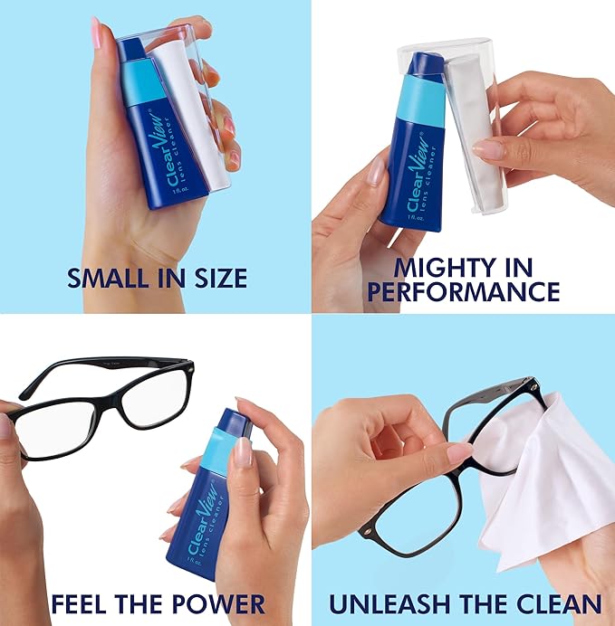 Clear View Portable Lens Cleaner Kit – Travel Size with Premium Cleaning Solution, Refillable Spray + Microfiber Cloth, Safe for All Lenses, Compact & On-the-Go