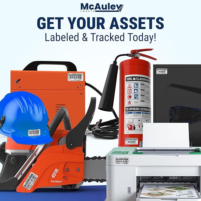 McAuley Labels Custom Asset Tags for Equipment - Numbered, Permanent - Heavy Duty Metalized Polyester, Stronger Adhesive - ID Label - 2x1 Inches