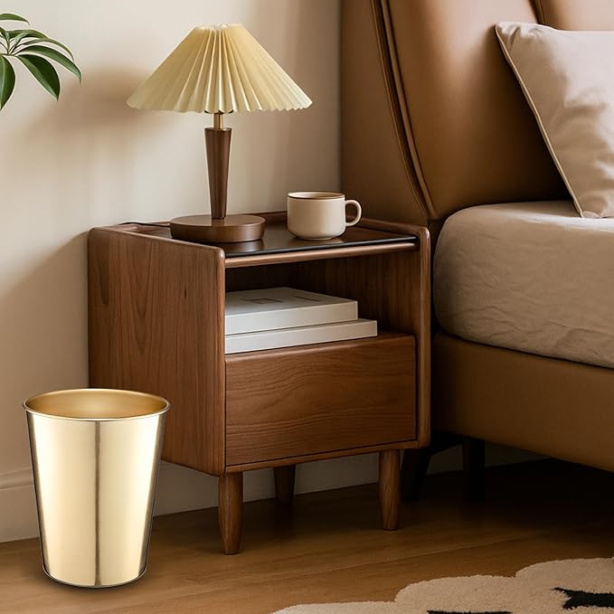 Monarch Abode Metal Bathroom Trash Can – Waste Basket for Bedroom, Office Desk, & Dorm, Handcrafted, Durable Decorative Brushed Gold Small Trash Can Bathroom Garbage Bin Wastebasket