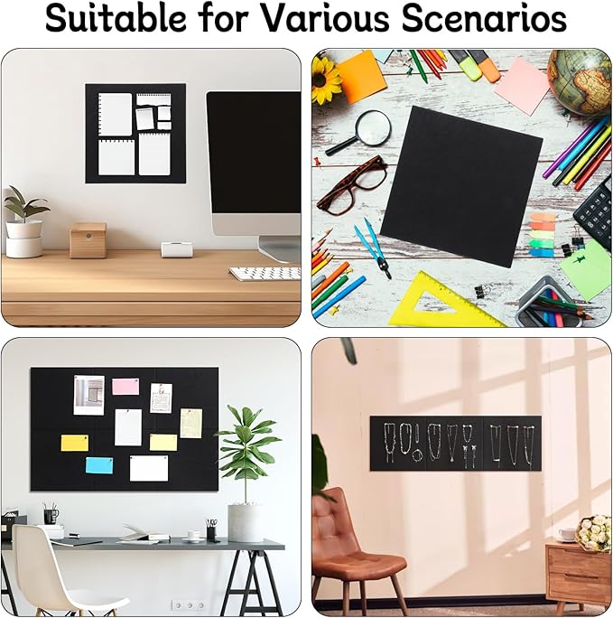 Large Cork Board 28" x 19", 6 Pack Felt Wall Tiles with Colored Pushpins, Bulletin Boards with Removable Self-Adhesive Strips, Pin Board Cork Boards for Walls Office Home-Black