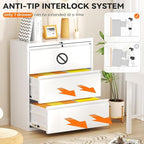 INTERGREAT 3-Drawer White Lateral File Cabinet, Locking Metal Lateral Filing Cabinets with Lock, 28" W Horizontal Storage Cabinet with Adjustable Shelves for Home & Office