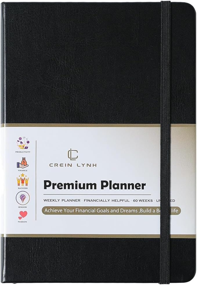 Crein Lynh 2025-2027 Premium Planner, Weekly & Monthly Calendar Planner with Budget & Goal Setting, January 2025 – December 2027, Tabs, Inner Pocket, Daily Journal Organizer for Women, A5, Black