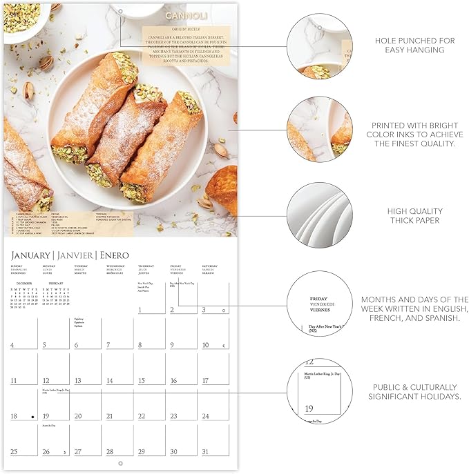 Graphique 2026 Foodie Adventures Wall Calendar | 12” x 12” | Thick Paper | Home & Office Organizer | Large Monthly Grid | 3 Languages & Marked Holidays | 4 Month Preview Page for 2027