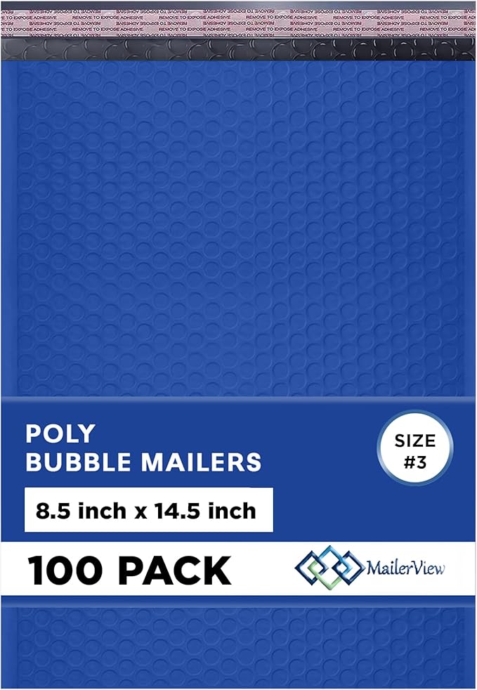 Royal Blue Poly Bubble Mailers 8.5x14.5 inch #3 | Self Seal Padded Envelopes | Cushioned Bubble Mailer | Usable Size 8.5x13.5 | WaterProof | Lightweight mailing Shipping Bags | 100 Pack Bulk