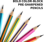 M&G Aurora Series 24 Pack 2B Triangular Wood-Cased Pencils, Pre-Sharpened with Erasers, Smooth Writing Break-Resistant Core, 6 Two-Tone Striped Colors for School Office Drawing Classroom Supplies