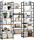 NUMENN Triple Wide 6 Tier Bookshelf, Rustic Industrial Style Bookcases and Bookshelves with 17 Open Display Shelves, Modern Tall Bookcase Furniture for Bedroom, Living Room and Home Office, Vintage