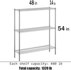 Regal Altair 14" Deep x 48" Wide x 54" Height Wire Shelving Kit | 3-Tier | NSF Commercial Storage Rack Unit