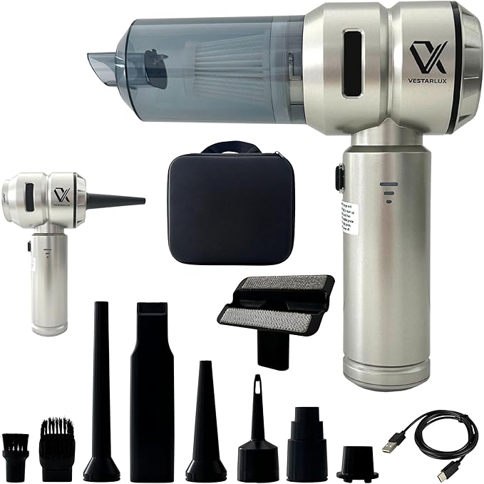 Handheld Car Vacuum Cleaner Cordless Powerful 25000PA Strong Suction Blowing AirDuster Brushless Motor 3Speeds Mini Portable Rechargeable Lightweight 4in1Vacuum Blower Car Home Office Vehicle Pet Hair