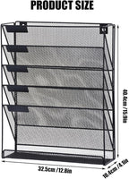 Vankcp 1 Pcs 6-Tier Magnetic File Holder, No Drilling Magnetic File Organizer, Black Large Capacity Wall File Holder for File Cabinets, Office, Whiteboard, Magnetic Mail Holder