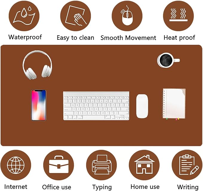 PU Leather Desk Pad Protector Gaming Mouse Pad Non Slip Desk Mat for Keyboard and Mouse Waterproof Desk Writing Pad for Office and Home Desk Accessories(Brown, 35.4 * 17.7)