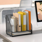 OrgMate Desk File Folder Holder Organizer-4 Vertical Compartments Racks and Paper Letter Tray,Mesh Magazine File Holder Sorter,Desktop Accessories & Workspace Organizers for Home,Office,School-Black