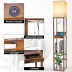 RUNTOP Floor Lamp with Shelves, Shelf Floor Lamp with Wireless Charger & 2 Charging USB Ports & Drawer, AC Outlet, 3 Color Temperature Tall Standing Lamp with Bulb for Living Room, Bedroom, Office