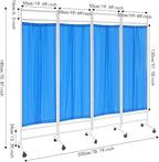 Medical Privacy Screens, Waterproof Nylon Fabric, 78.7 * 70.9 in Foldable Rolling Medical Privacy Screen with Silent Wheels, Suit for Hospitals, Clinics, and Nursing Homes (Blue, 4 Panels)