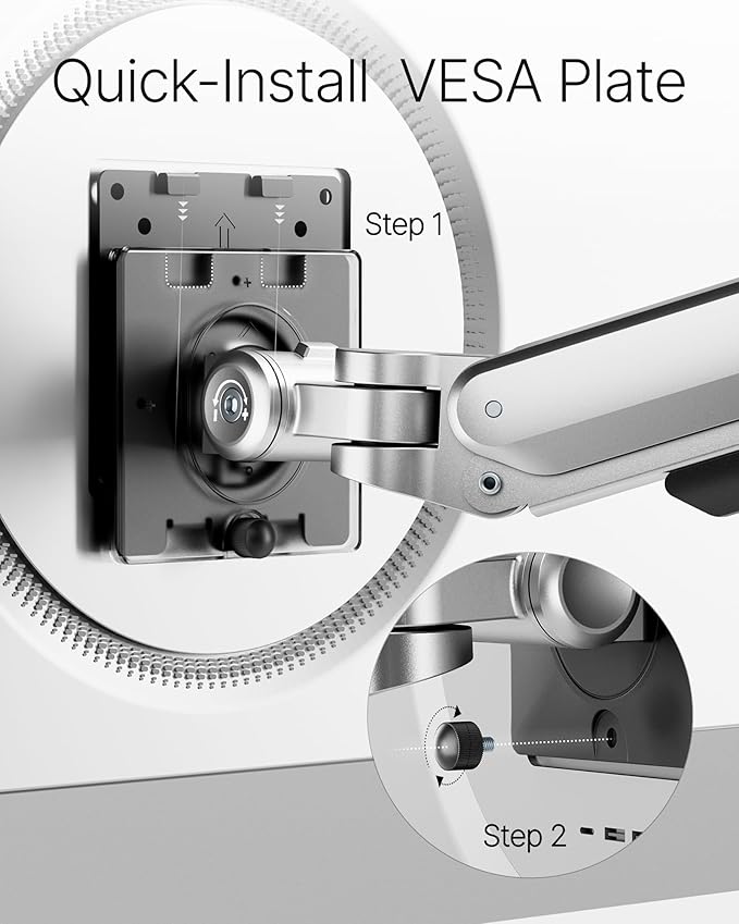 monTEK Deluxe Monitor Arm up to 40 Inch Holds 26.4 lbs Curved Screens Aluminum Fully Motion Adjustable Single Monitor Stand with Clamp/Grommet Desk Mount, Quick Release Plate,75/100mm VESA, MA1008SL