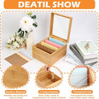 5x8 Index Card Holder with Dividers Bamboo Index Card Storage Box 4 Compartments Recipe Card Box with Lid 150 Index Flash Cards 25 Index Card Dividers 2 Letter Smile Stickers for Office Business Home