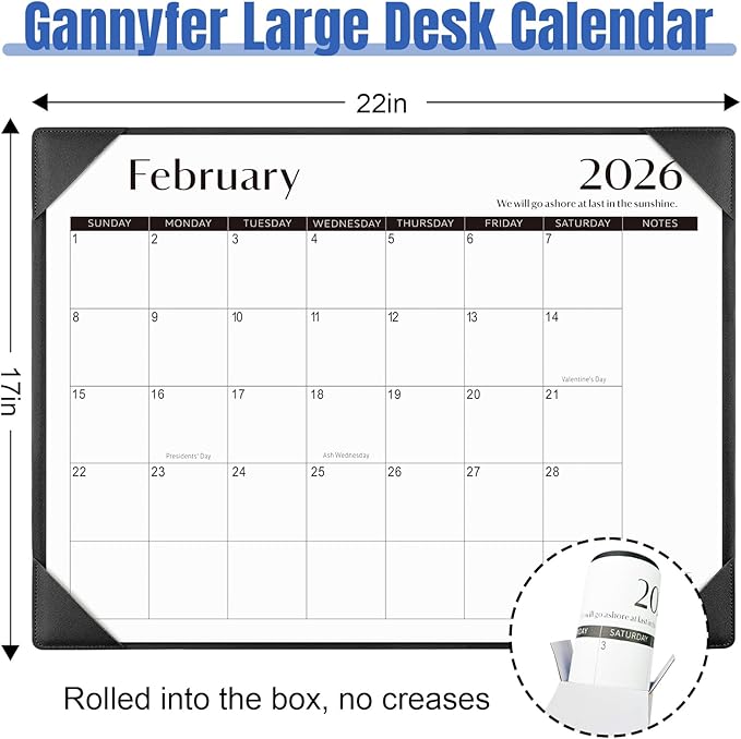 Gannyfer Desk Calendar 2026 with Desktop Mat, Simplified Large 22" x 17" Desktop Pad Calendar, 18 Month Desk Calendar 2026-2027, Use Jan 2026 to Jun 2027, Office Supplies Perfect for Home School and Office - Black