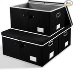 PRANDOM Storage Boxes with Lids [3-Pack] Fabric Collapsible Storage Bins Organizer Containers Baskets Cube with Cover for Home Bedroom Closet Office Nursery Black（23.4X15.9X11.5