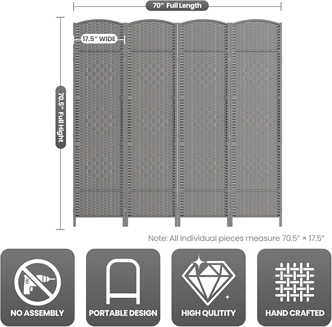 cocosica Paper Rope Room Divider, 4 Panel Wood Mesh Woven Design Screen with Double Sides Weaved, Foldable Portable Partition Divider Screen for Decorationg of Bedroom,LivingRoom,Office Separator