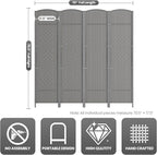 cocosica Paper Rope Room Divider, 4 Panel Wood Mesh Woven Design Screen with Double Sides Weaved, Foldable Portable Partition Divider Screen for Decorationg of Bedroom,LivingRoom,Office Separator