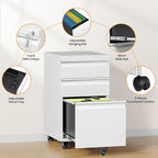 AFAIF 3 Drawer Mobile File Cabinet with Lock, Rolling File Cabinets for Home Office, Under Desk Small File Caninet on wheels, Metal Vertical White Filing Cabnet for Legal/Letter/A4 - Assembly Required